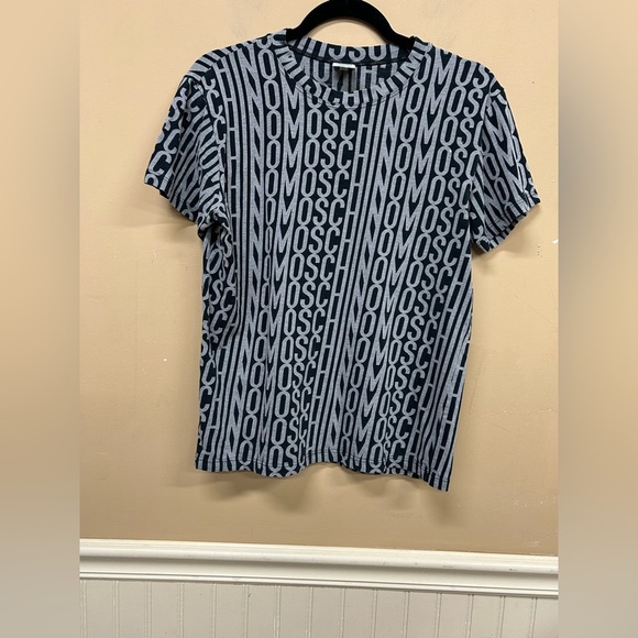 Damaged Moschino Underwear Black Gray All Over Print Fitted T Shirt Size XL - Picture 1 of 8